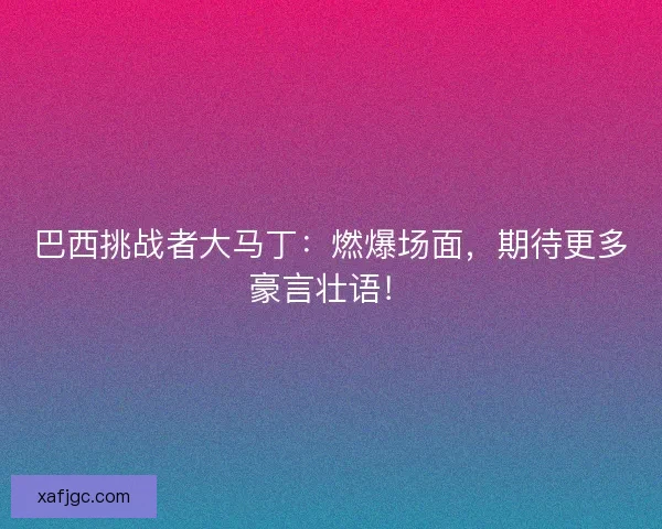 巴西挑战者大马丁：燃爆场面，期待更多豪言壮语！